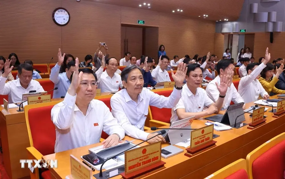 Các đại biểu thông qua chương trình kỳ họp. (Ảnh: Văn Điệp/TTXVN)
