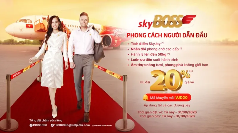 Vietjet giảm 20% giá các hạng vé Deluxe, SkyBoss và Business
