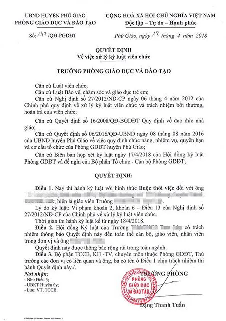 Vụ giáo viên bị tố “sàm sỡ” học sinh nữ ở Bình Dương: Buộc thôi việc giáo viên ảnh 1