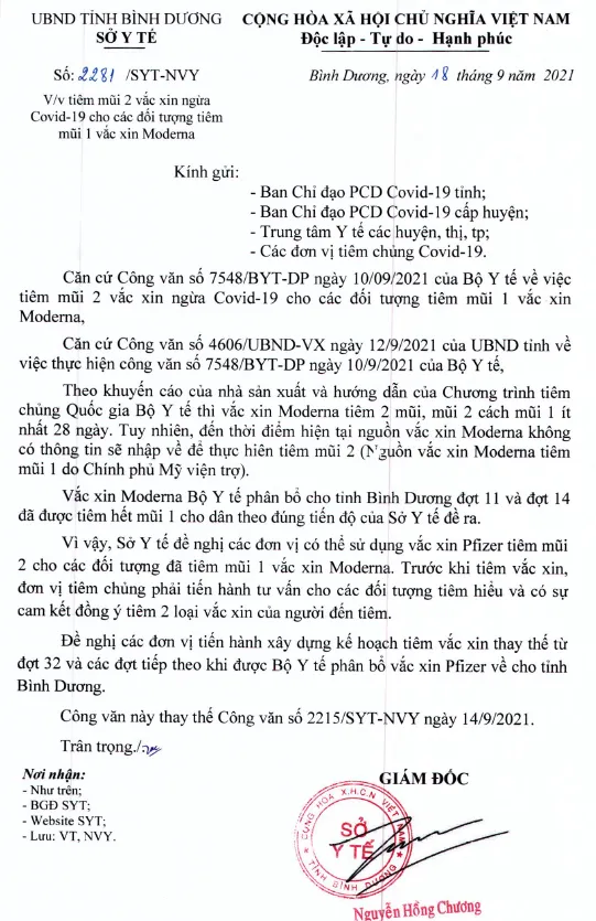 Sở Y tế tỉnh Bình Dương ban hành công văn thay thế công văn dễ gây hiểu nhầm ảnh 1