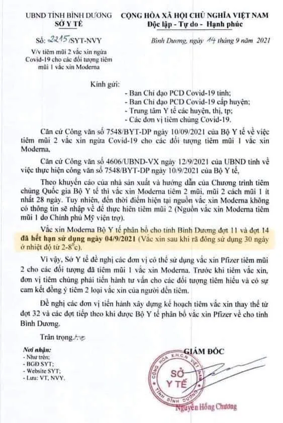 Bình Dương: Thông tin vaccine Moderna hết hạn là không chính xác ảnh 1