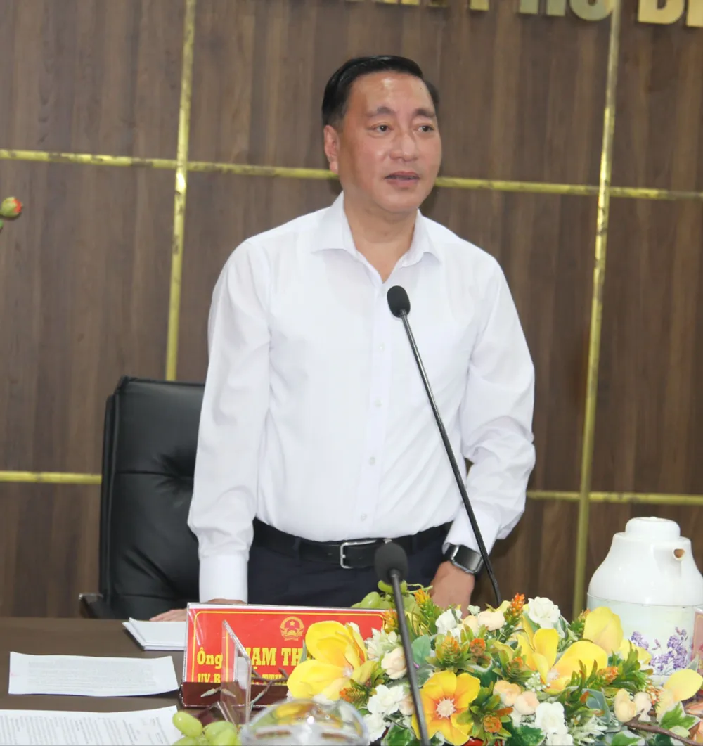 Đồng chí Phạm Thành Kiên phát biểu kết luận buổi khảo sát tại phường Dĩ An. Ảnh: XUÂN TRUNG