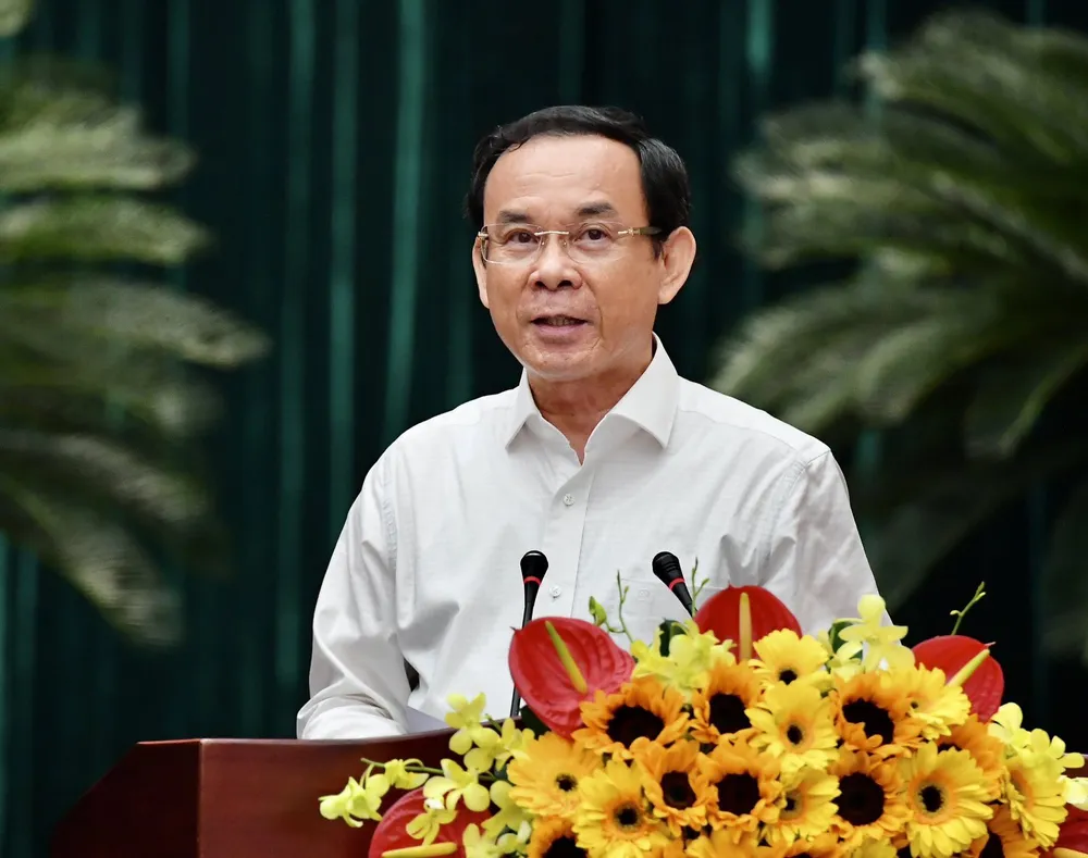 Bí thư Thành ủy TPHCM Nguyễn Văn Nên phát biểu tại hội nghị. Ảnh: VIỆT DŨNG