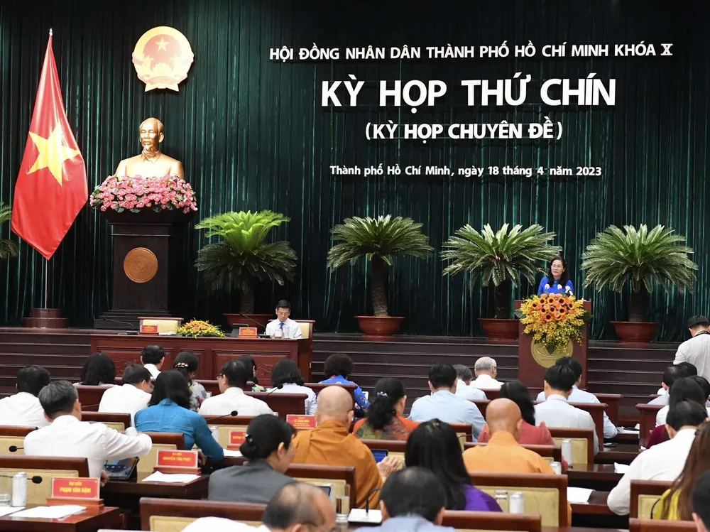 Chủ tịch HĐND TPHCM Nguyễn Thị Lệ phát biểu khai mạc kỳ họp. Ảnh: VIỆT DŨNG