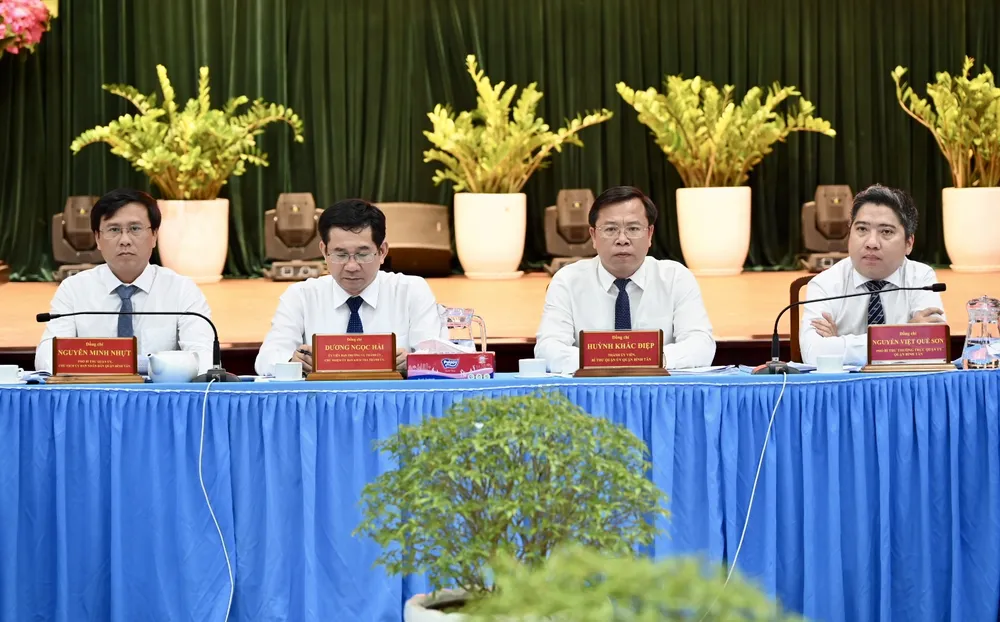 Chủ nhiệm Ủy ban Kiểm tra Thành ủy TPHCM Dương Ngọc Hải đến dự và chỉ đạo hội nghị Ban Chấp hành Đảng bộ quận Bình Tân. Ảnh: VĂN MINH