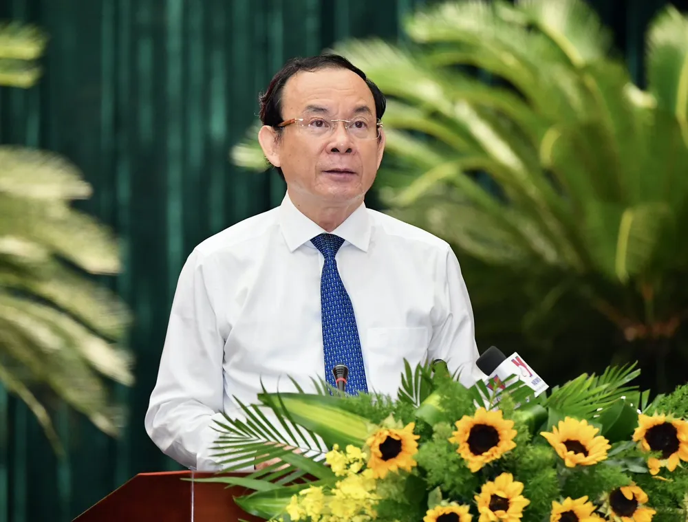 Bí thư Thành ủy TPHCM Nguyễn Văn Nên phát biểu khai mạc hội nghị. Ảnh: VIỆT DŨNG