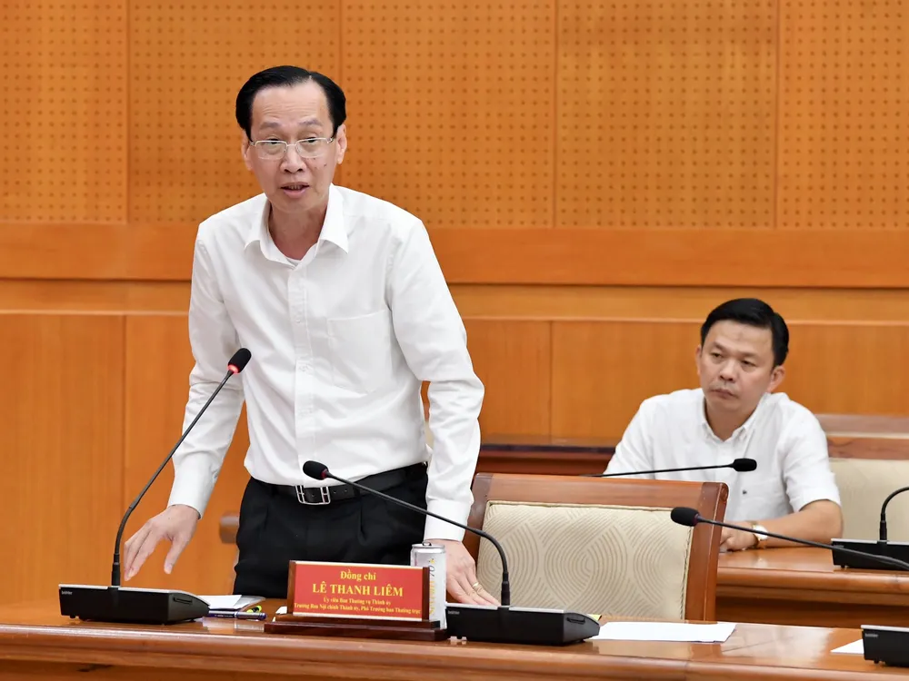 Trưởng Ban Nội chính Thành ủy TPHCM Lê Thanh Liêm phát biểu. Ảnh: VIỆT DŨNG