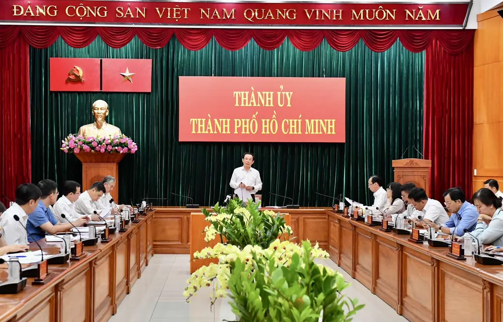 Bí thư Thành ủy TPHCM Nguyễn Văn Nên phát biểu chỉ đạo. Ảnh: VIỆT DŨNG