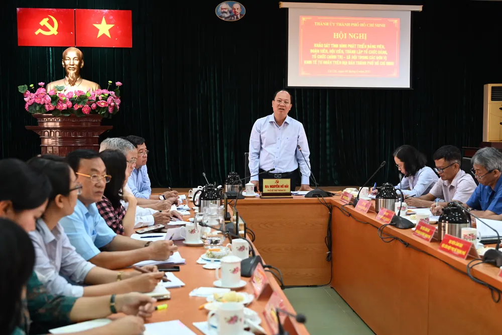 Phó Bí thư Thành ủy TPHCM Nguyễn Hồ Hải phát biểu tại buổi làm việc. Ảnh: VĂN MINH Phó Bí thư Thành ủy TPHCM Nguyễn Hồ Hải phát biểu tại buổi làm việc. Ảnh: VĂN MINH