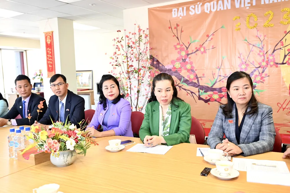 Các đồng chí thành viên trong Đoàn đại biểu HĐND TPHCM dự buổi làm việc với Đại sứ quán Việt Nam tại New Zealand. Ảnh: VĂN MINH