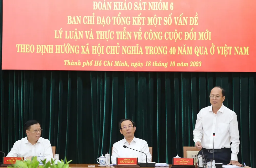 Phó Bí thư Thành ủy TPHCM Nguyễn Hồ Hải phát biểu. Ảnh: VIỆT DŨNG