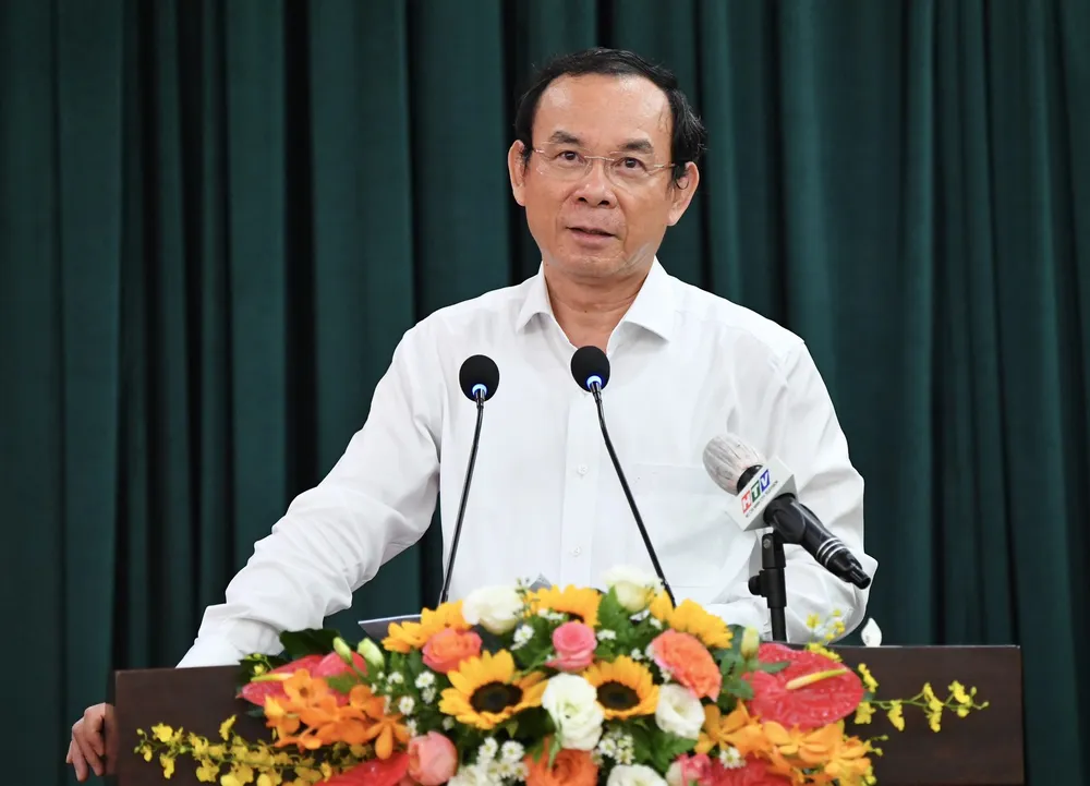 Bí thư Thành ủy TPHCM Nguyễn Văn Nên phát biểu kết luận. Ảnh: VIỆT DŨNG