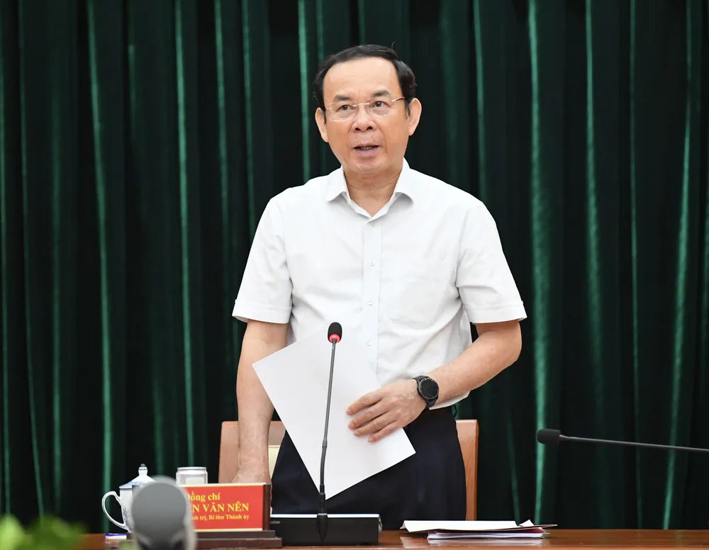 Bí thư Thành ủy TPHCM Nguyễn Văn Nên phát biểu chỉ đạo. Ảnh: VIỆT DŨNG