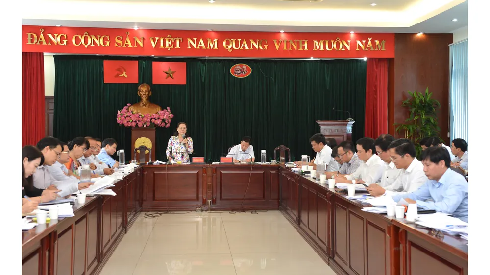 Chủ tịch HĐND TPHCM Nguyễn Thị Lệ phát biểu tại buổi giám sát về tiến độ và hiệu quả triển khai các dự án giao thông trọng điểm trên địa bàn TPHCM. Ảnh: VIỆT DŨNG