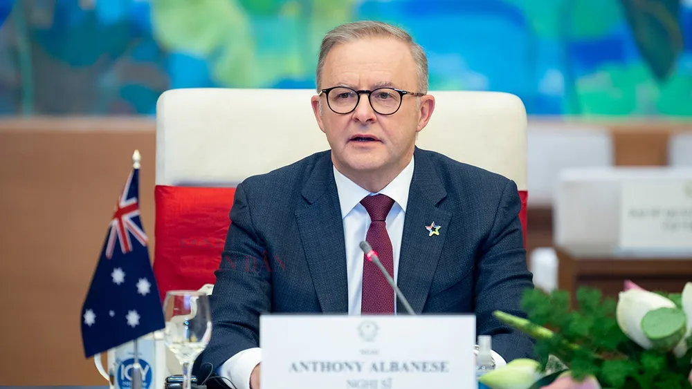 Thủ tướng Australia Anthony Albanese phát biểu tại cuộc hội kiến Thủ tướng Australia Anthony Albanese phát biểu tại cuộc hội kiến