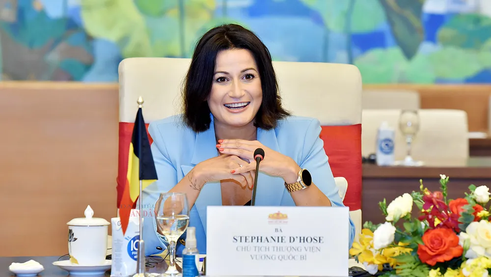 Chủ tịch Quốc hội Vương Đình Huệ và Chủ tịch Thượng viện Stéphanie D'Hose tại cuộc hội đàm