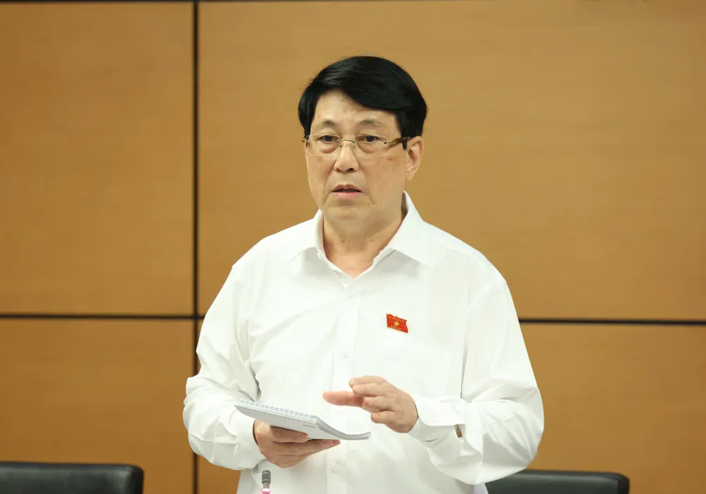 Chủ tịch nước Lương Cường phát biểu tại phiên thảo luận tổ TPHCM, chiều 8-5. Ảnh: QUANG PHÚC