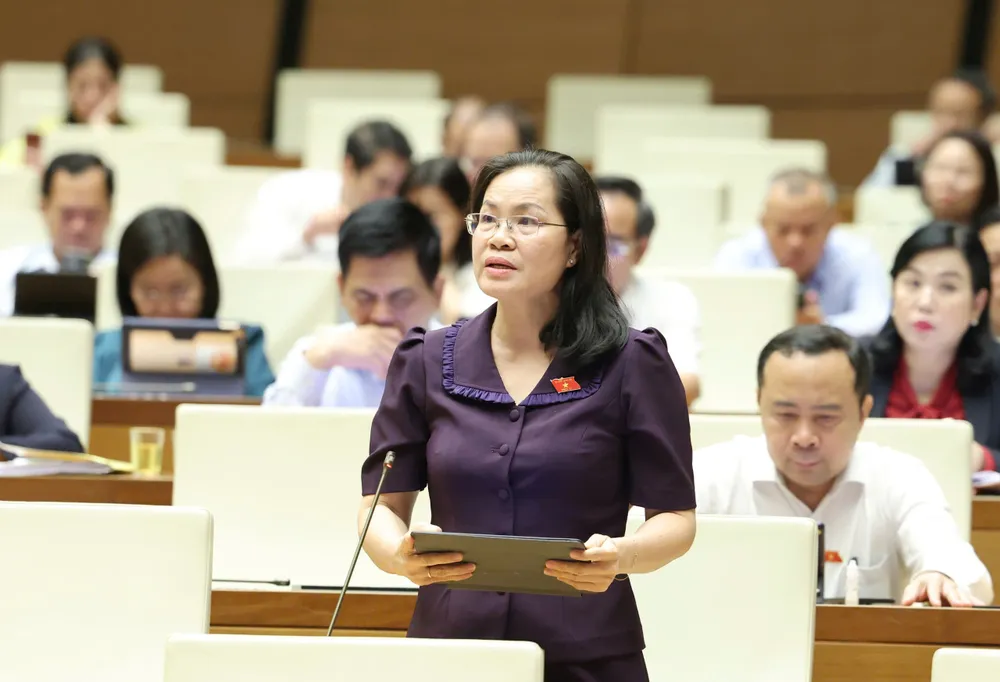 ĐB Nguyễn Thị Hồng Hạnh (TPHCM) phát biểu tại phiên họp. Ảnh: QUANG PHÚC