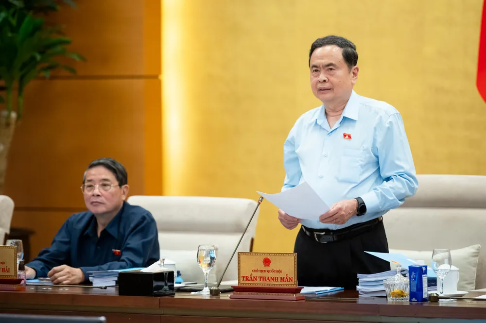 Chủ tịch Quốc hội Trần Thanh Mẫn phát biểu khai mạc phiên họp thứ 46 của UBTVQH. Ảnh: PHẠM THẮNG