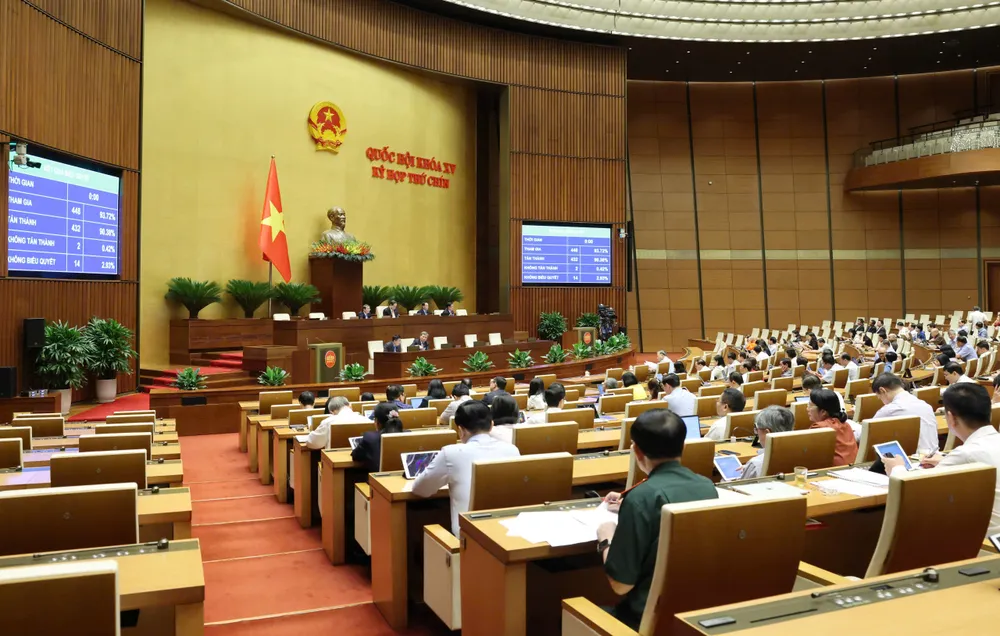 Quốc hội biểu quyết thông qua Luật sửa đổi, bổ sung một số điều của Luật Tiêu chuẩn và quy chuẩn kỹ thuật. Ảnh: QUANG PHÚC 