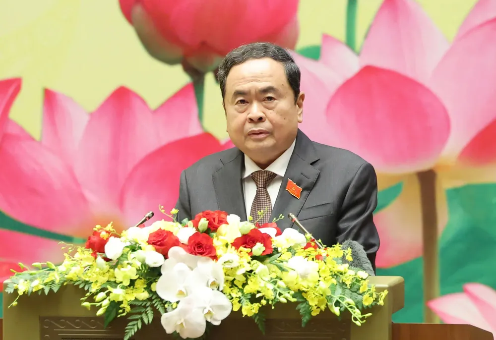 Ủy viên Bộ Chính trị, Bí thư Đảng ủy Quốc hội, Chủ tịch Quốc hội Trần Thanh Mẫn phát biểu khai mạc Đại hội. Ảnh: QUANG PHÚC