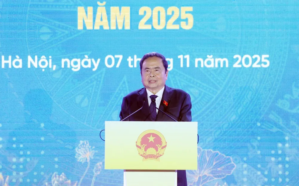 Chủ tịch Quốc hội Trần Thanh Mẫn phát biểu tại Lễ hưởng ứng Ngày Pháp luật nước Cộng hòa xã hội chủ nghĩa Việt Nam