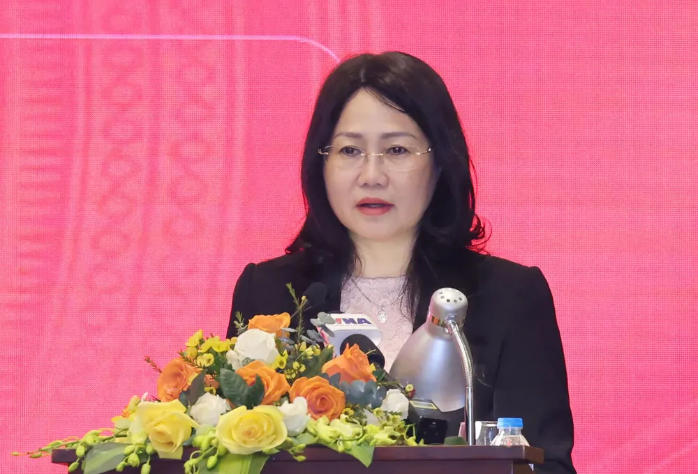 Thứ trưởng Thường trực Bộ VH-TT-DL Lâm Thị Phương Thanh phát biểu khai mạc hội nghị. Ảnh: QUANG PHÚC