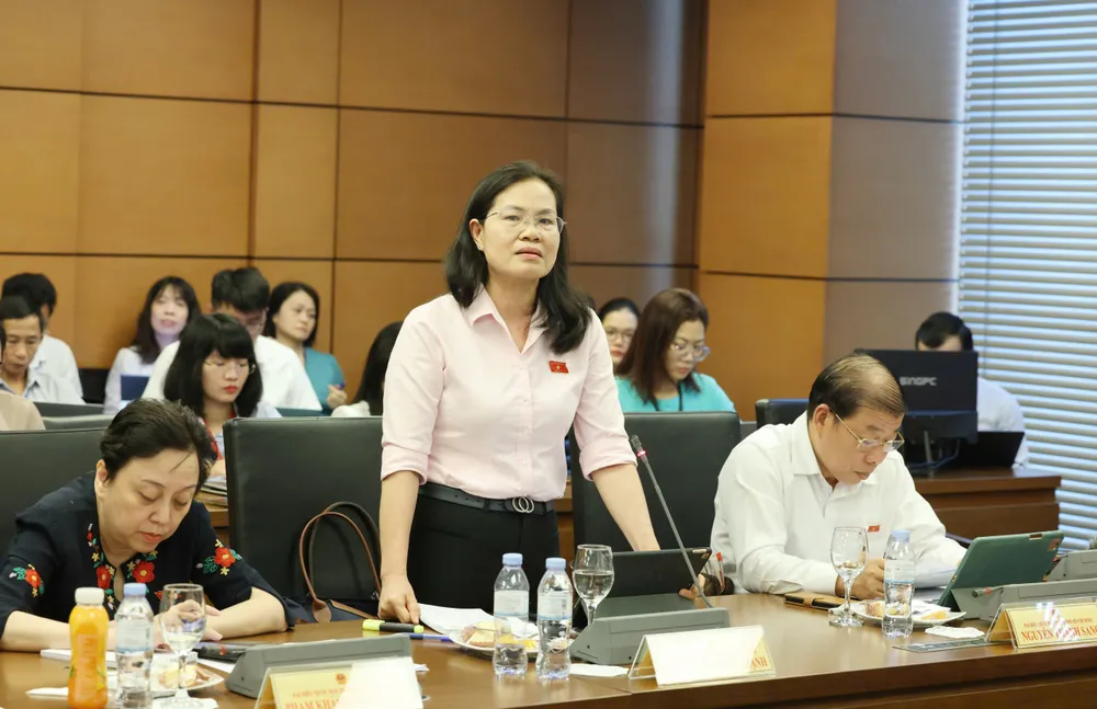 ĐB Nguyễn Thị Hồng Hạnh (TPHCM) phát biểu tại tổ ĐB Quốc hội TPHCM. Ảnh: QUANG PHÚC 