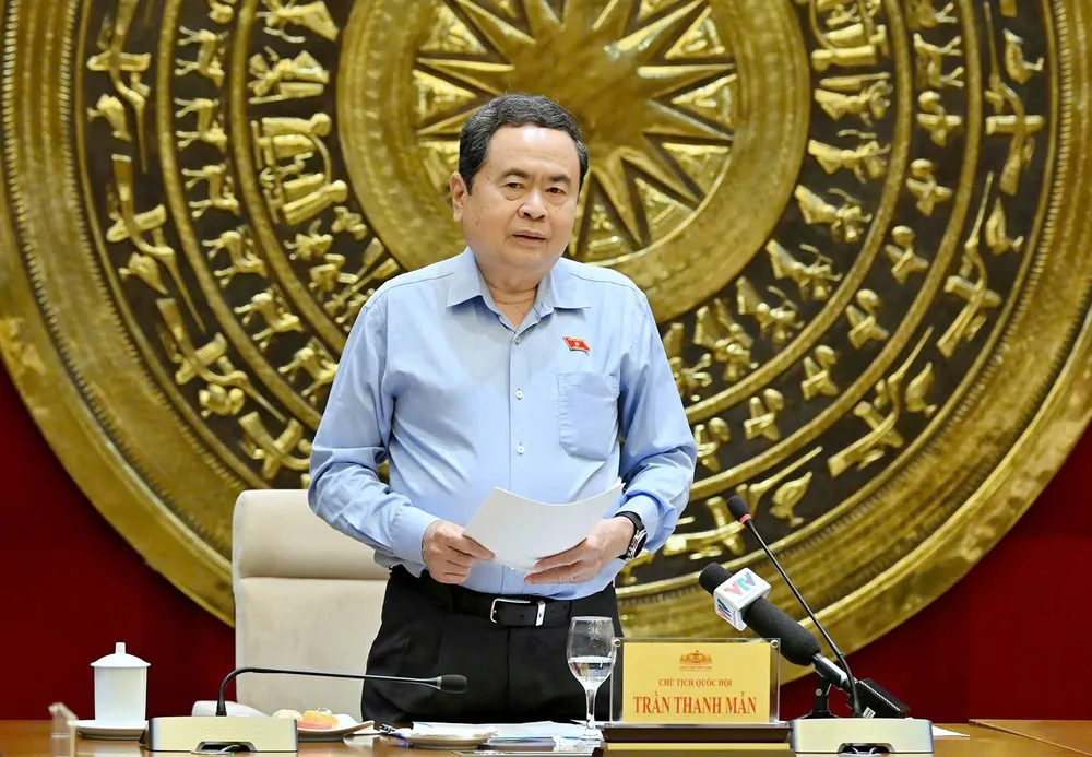 Chủ tịch Quốc hội Trần Thanh Mẫn phát biểu tại cuộc làm việc với Thường trực Hội đồng Dân tộc. Ảnh: VIẾT CHUNG