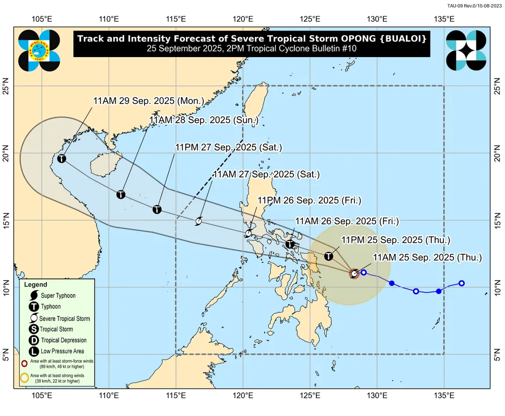 Dự báo đường đi của bão Bualoi. Ảnh: PAGASA-DOST