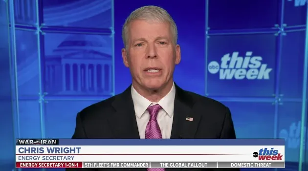 Bộ trưởng Năng lượng Mỹ Chris Wright trả lời phỏng vấn trực tiếp với kênh ABC News. Ảnh: ABC NEWS