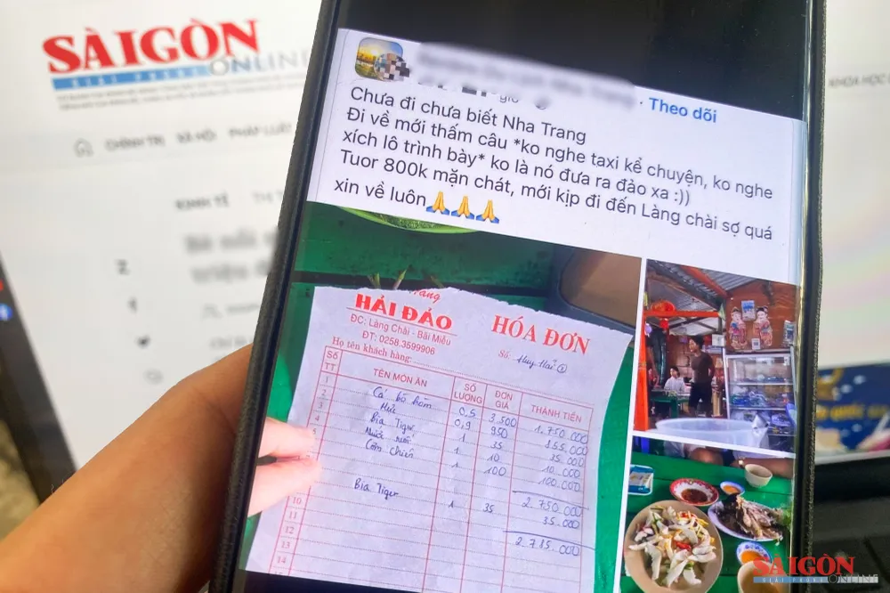 Nội dung khách tố bè nổi ở Nha Trang "chặt chém" trên mạng xã hội. Ảnh: HIẾU GIANG