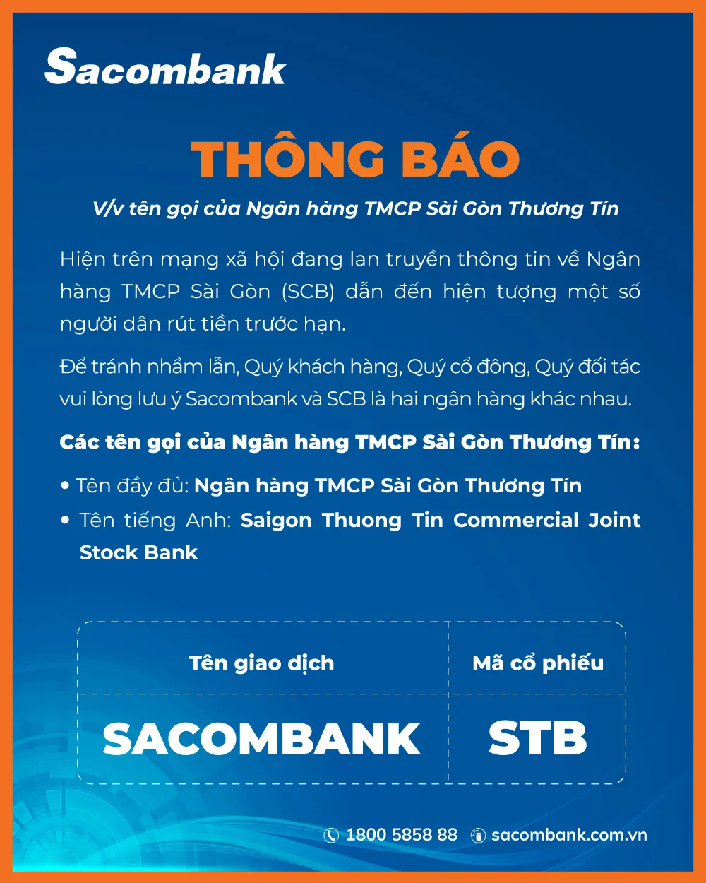 Ngân hàng Sacombank lên tiếng về nhầm lẫn với tên SCB ảnh 1