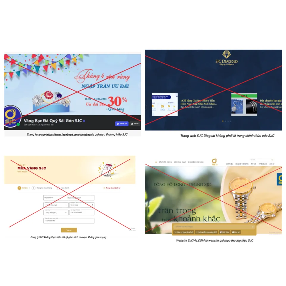 Công ty SJC đưa ra các trang web và fanpage giả mạo 