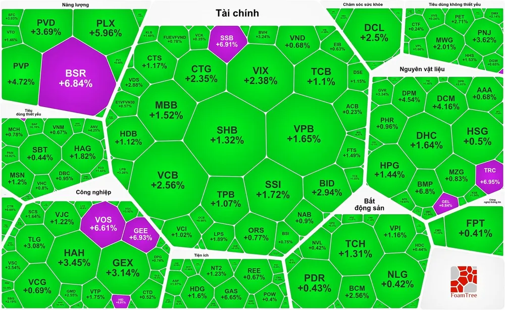 Sắc xanh, tím bao phủ thị trường 
