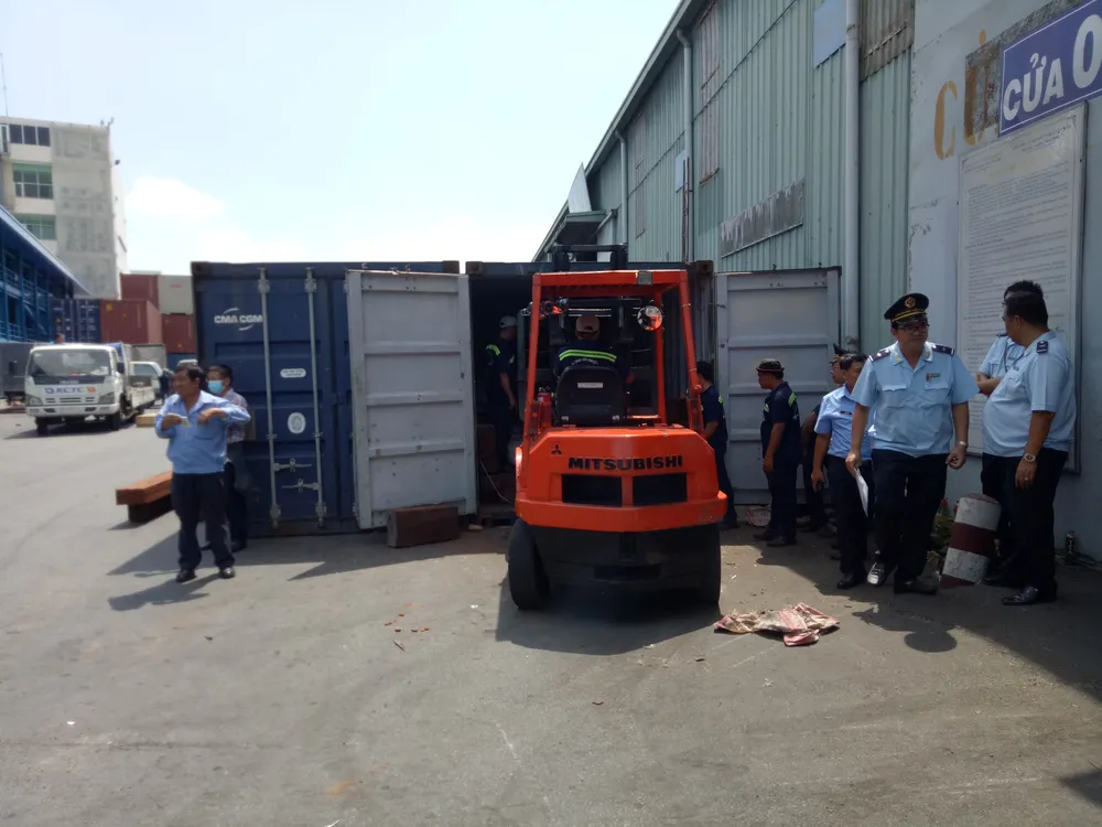 Phát hiện 7,3 tấn nghi vảy tê tê ngụy trang trong các khúc gỗ ở cảng Cát Lái ảnh 1