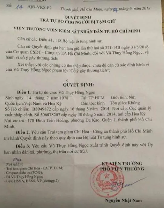 Vợ cũ bác sĩ Chiêm Quốc Thái được trả tự do ảnh 1