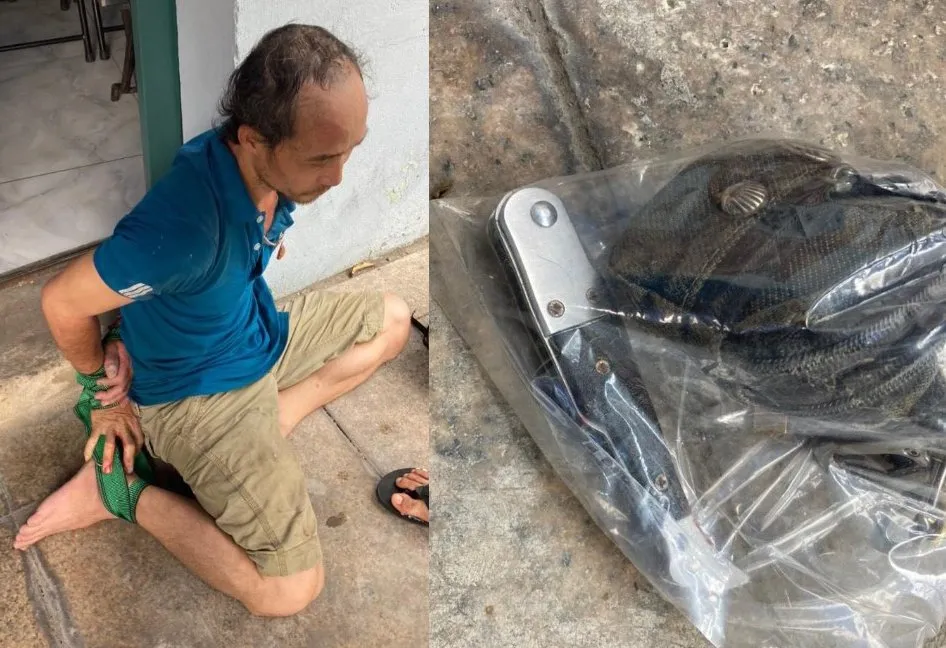 Thượng úy công an khống chế bắt giữ kẻ cướp cầm dao giữa ban ngày ảnh 1