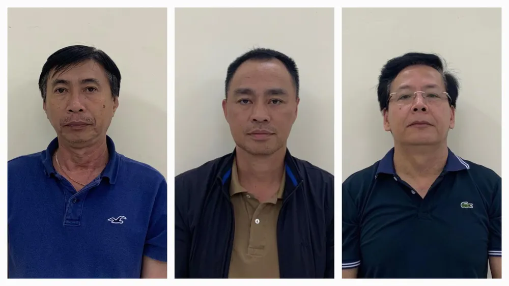 Ba bị can gồm: Ngọc - Khanh - Quân (từ trái qua phải)