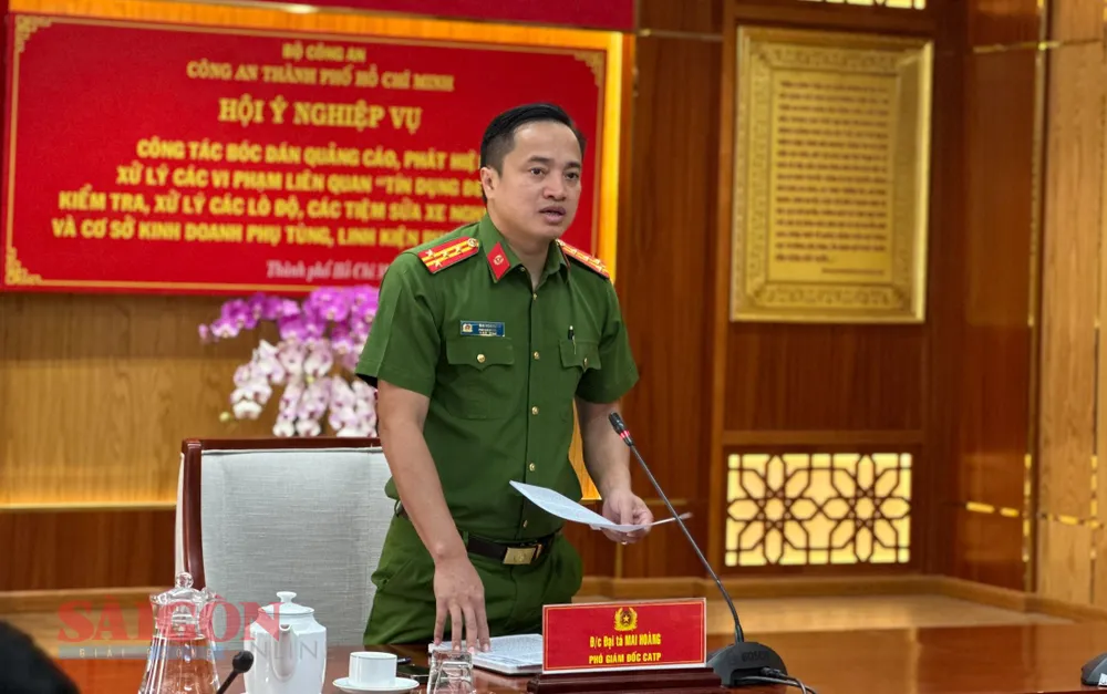 Đại tá Mai Hoàng, Phó Giám đốc Công an TPHCM phát biểu chỉ đạo