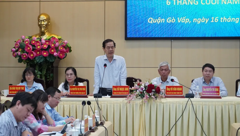 Đồng chí Sử Ngọc Anh, Bí thư Quận ủy quận Gò Vấp phát biểu