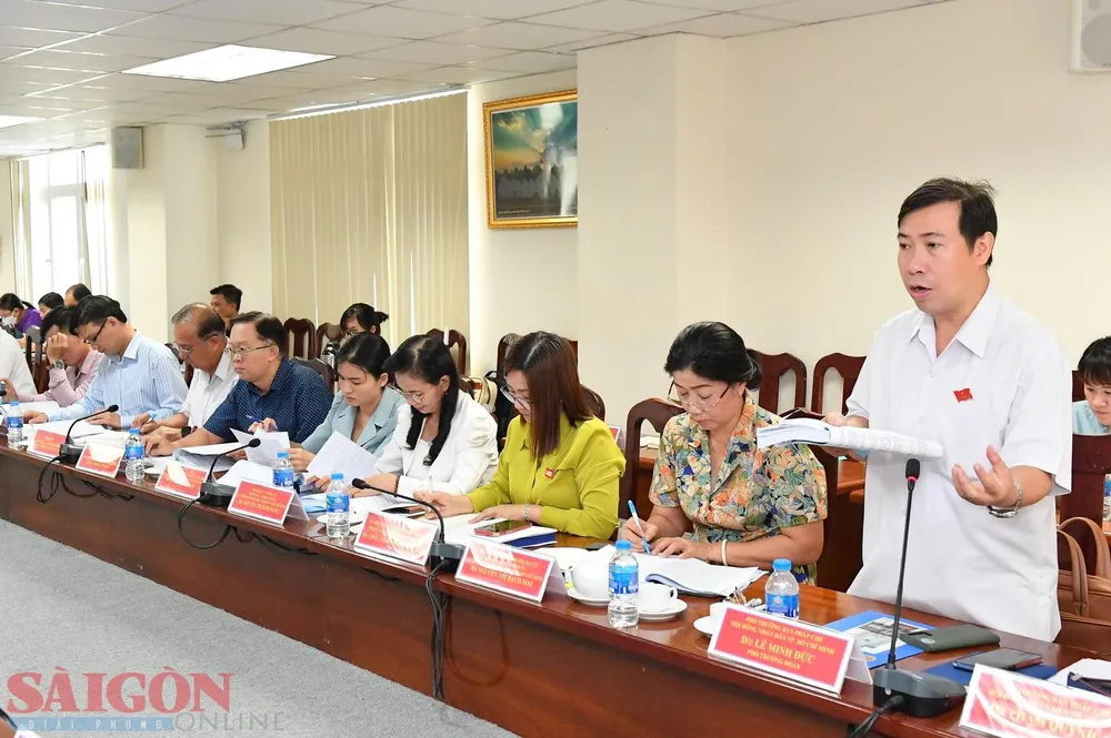 Ông Lê Minh Đức, Phó trưởng Ban Pháp chế HĐND TPHCM phát biểu tại buổi giám sát. Ảnh: VIỆT DŨNG