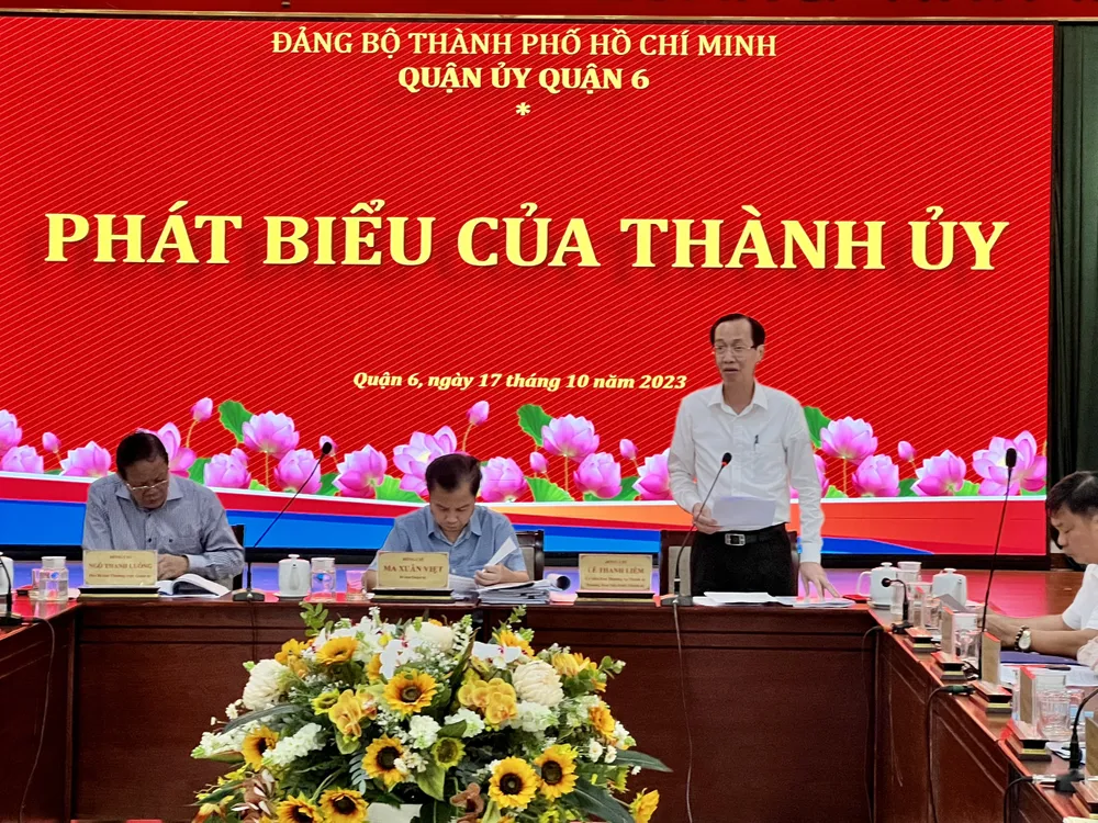 Đồng chí Lê Thanh Liêm, Ủy viên Ban Thường vụ Thành ủy, Trưởng ban Nội chính Thành ủy TPHCM phát biểu chỉ đạo tại hội nghị