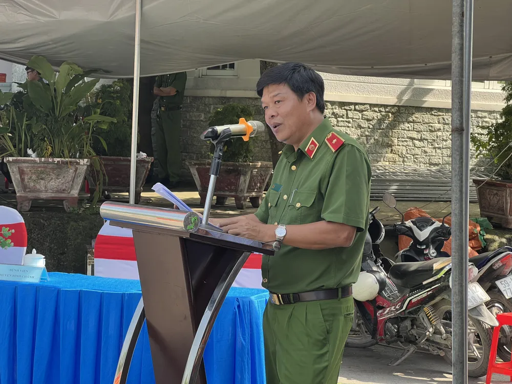Thiếu tướng Nguyễn Thanh Hưởng, Phó Giám đốc Công an TPHCM phát biểu. Ảnh: M.N