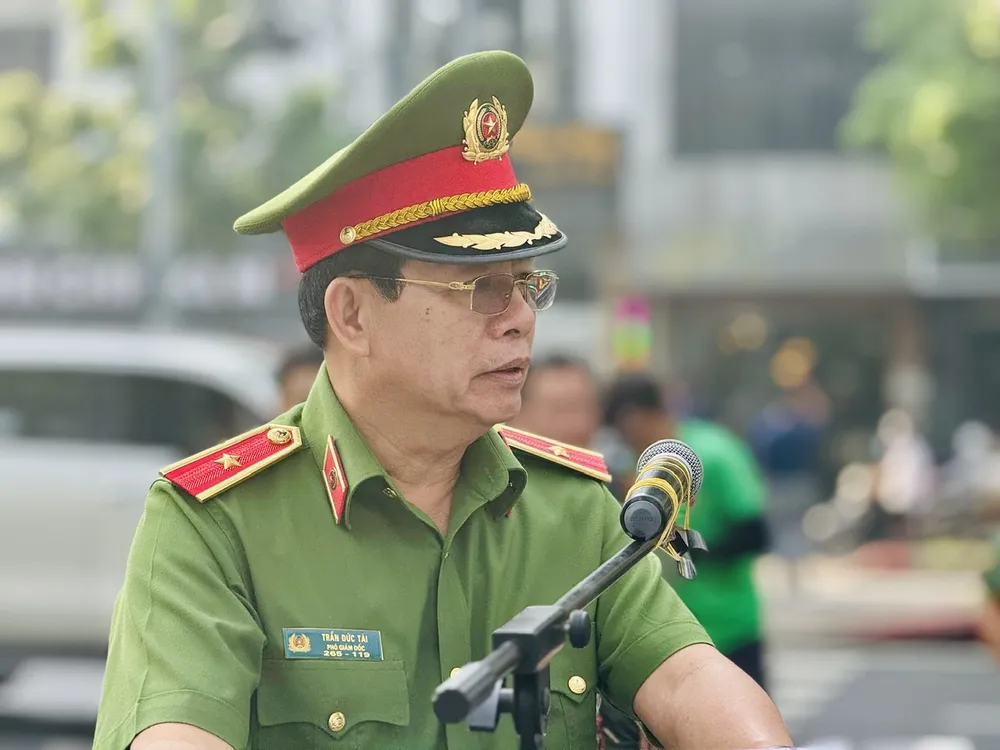 Thiếu tướng Trần Đức Tài, Phó Giám đốc Công an TPHCM phát biểu sau buổi diễn tập Thiếu tướng Trần Đức Tài, Phó Giám đốc Công an TPHCM phát biểu sau buổi diễn tập