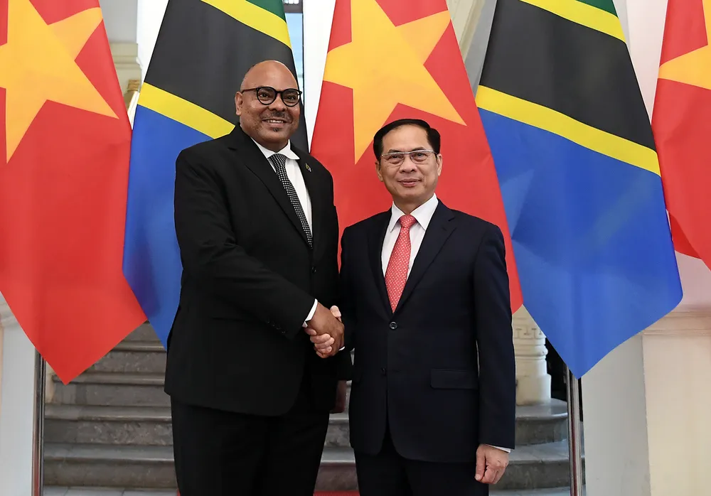Phó Thủ tướng, Bộ trưởng Ngoại giao Bùi Thanh Sơn và Bộ trưởng Ngoại giao và Hợp tác Đông Phi nước Cộng hòa Thống nhất Tanzania Mahmoud Thabit Kombo