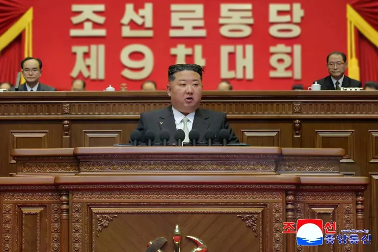 Tổng Bí thư, Chủ tịch Quốc vụ Triều Tiên Kim Jong Un phát biểu tại Đại hội đại biểu toàn quốc lần thứ IX Đảng Lao động Triều Tiên. Ảnh: KCNA