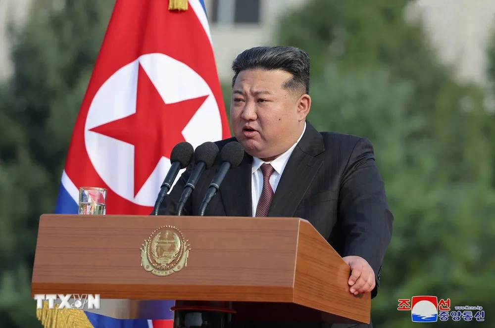 Nhà lãnh đạo Triều Tiên Kim Jong Un phát biểu tại Bình Nhưỡng. Ảnh: KCNA/TTXVN