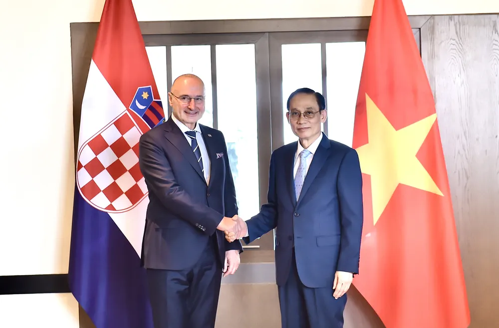 Bộ trưởng Bộ Ngoại giao Lê Hoài Trung và Bộ trưởng Ngoại giao và các vấn đề châu Âu Croatia Gordan Grlić Radman. Ảnh: VIẾT CHUNG