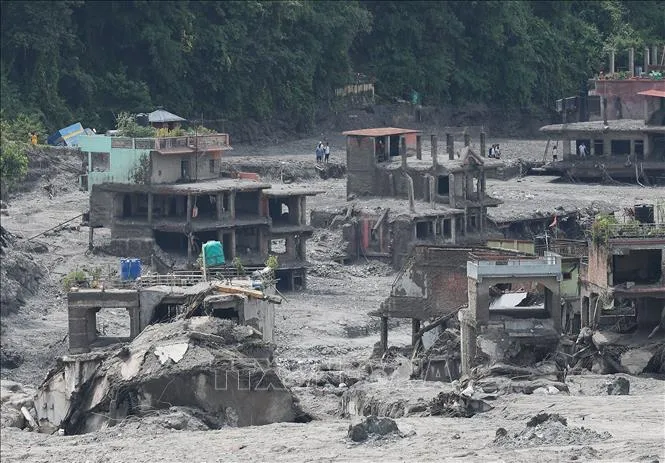 Khu vực bị lũ quét tàn phá tại Bidur, Nepal, ngày 29-8-2026. Ảnh: Yonhap/TTXVN phát